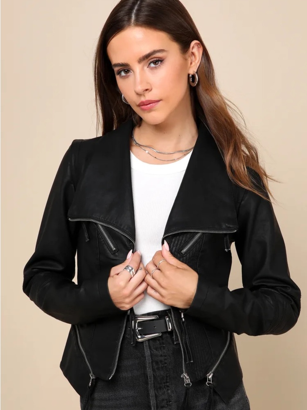 Lulu's Up on a Tuesday Black Vegan Leather Jacket NWT